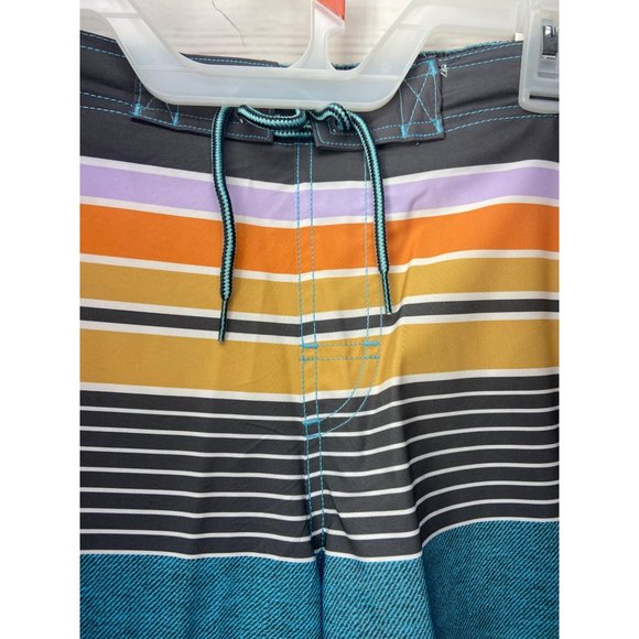George Mens Multi Colored Striped Drawstring Waist With Pockets Swim Trunks With - Picture 4 of 7